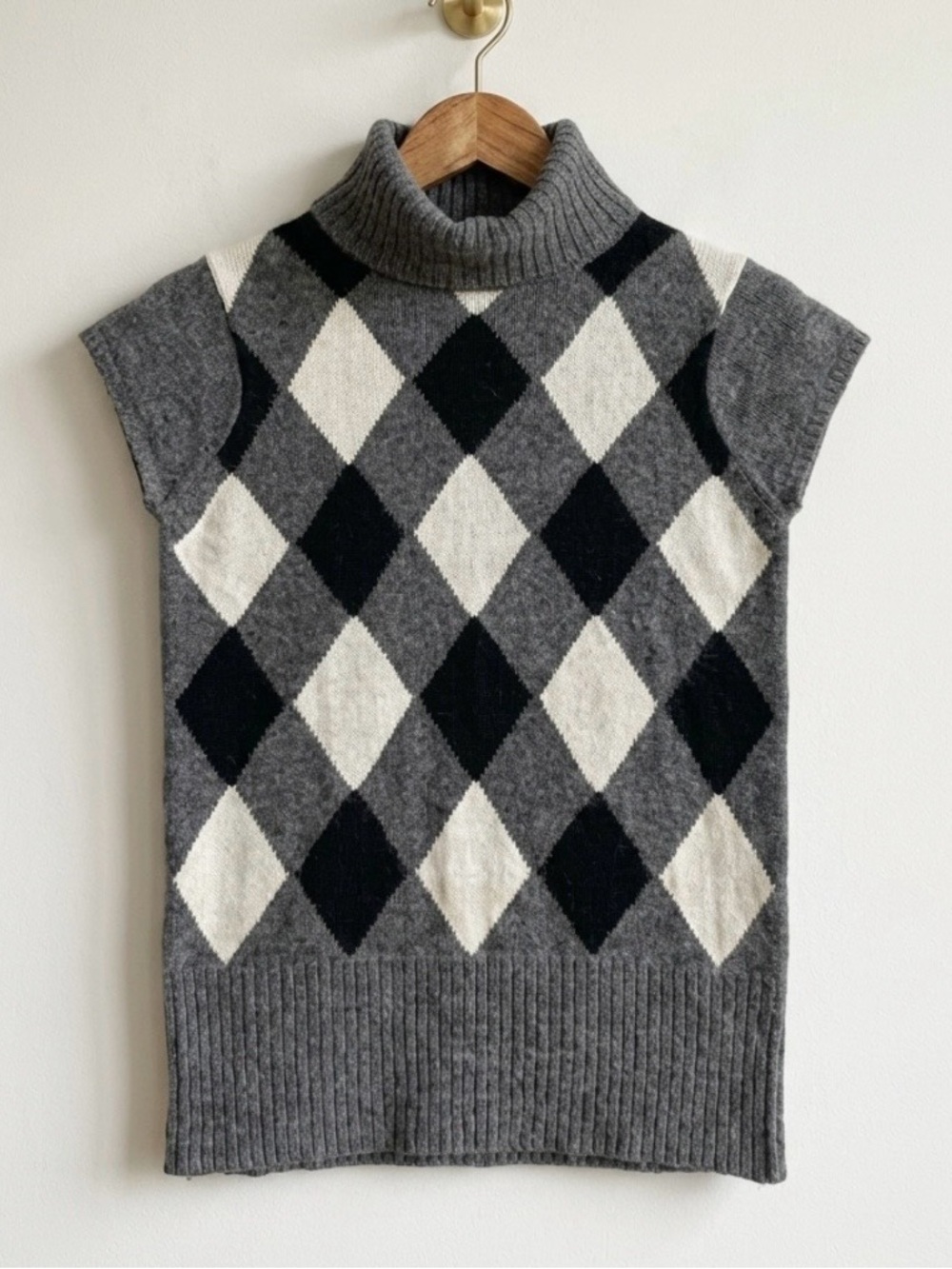 Jacob Vintage Argyle Angora Blend Sweater Vest Mock Neck Medium Dark Academia